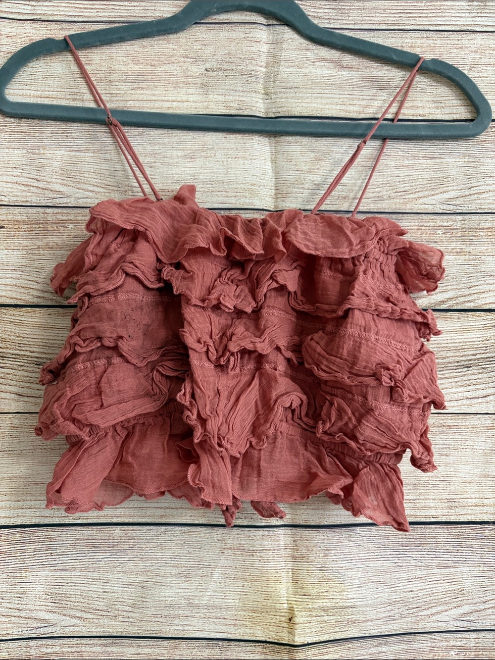 Free People Rust Ruffle Cropped Tank Top - Picture 7 of 8